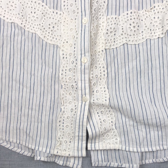 Style & Co Stripe Crochet Trim Button Down Top Size L XL PL PXL - Picture 5 of 7